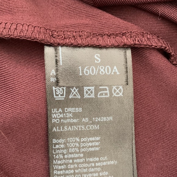 All Saints Ula Mini Dress Burgundy Size S - Picture 10 of 10